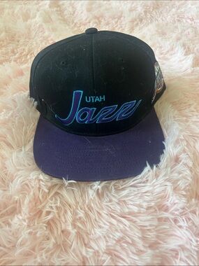 Utah Jazz Black & Purple Script Snapback Hat